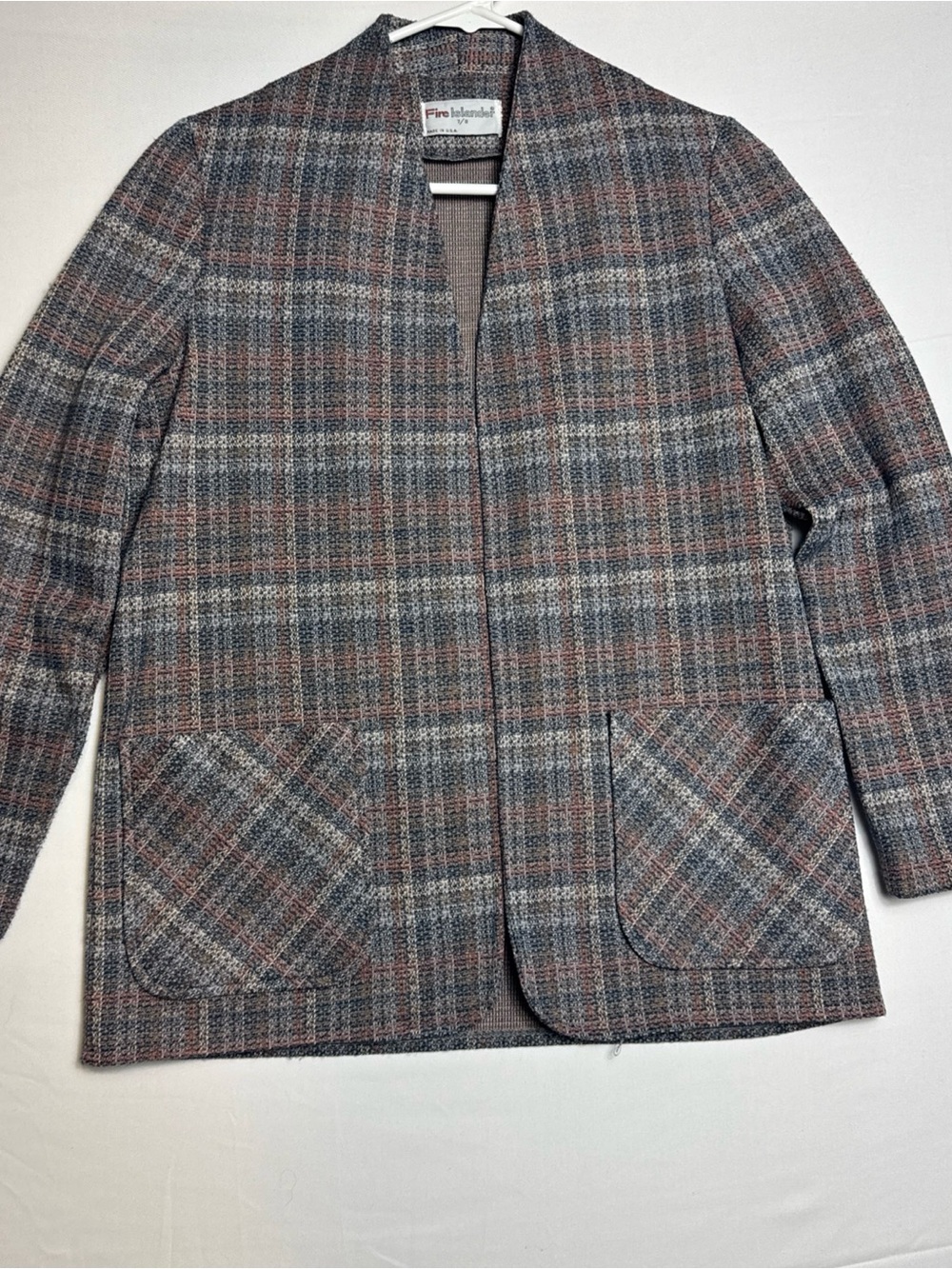 Vintage Fire Islander Woman Blazer Jacket Size 7/8 Gray/Red Plaid Made in USA